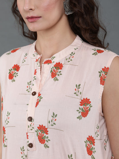 Antaran Peach Pure Cotton Printed Tunic - Distacart