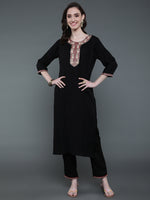 Thumbnail for Antaran Black Rayon Embroidered Kurta Pant Set - Distacart