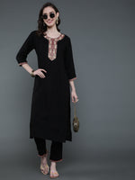 Thumbnail for Antaran Black Rayon Embroidered Kurta Pant Set - Distacart