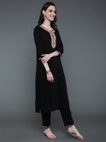 Thumbnail for Antaran Black Rayon Embroidered Kurta Pant Set - Distacart