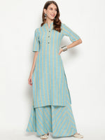 Thumbnail for Antaran Blue Cotton Yarn Dyed Striped Kurta - Distacart