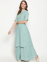 Thumbnail for Antaran Blue Cotton Yarn Dyed Striped Kurta - Distacart
