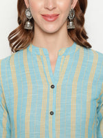 Thumbnail for Antaran Blue Cotton Yarn Dyed Striped Kurta - Distacart