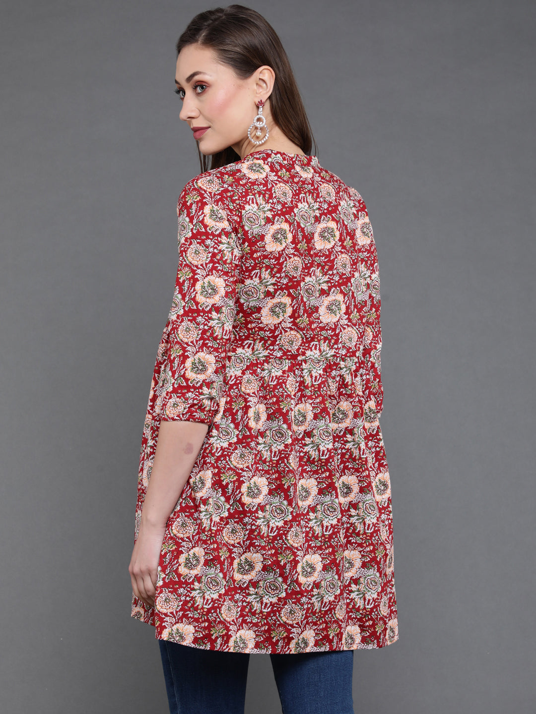 Antaran Maroon Pure Cotton Floral Printed Tunic - Distacart