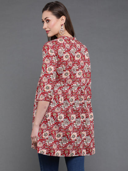 Antaran Maroon Pure Cotton Floral Printed Tunic - Distacart