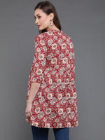 Thumbnail for Antaran Maroon Pure Cotton Floral Printed Tunic - Distacart