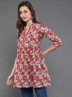 Thumbnail for Antaran Maroon Pure Cotton Floral Printed Tunic - Distacart