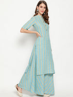 Thumbnail for Antaran Blue Cotton Yarn Dyed Striped Kurta - Distacart
