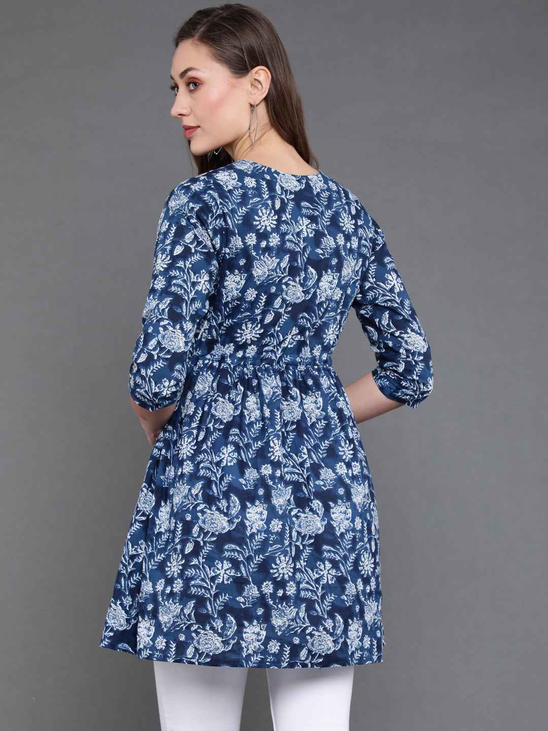 Antaran Blue Pure Cotton Flared Hand Embroidered Tunic - Distacart