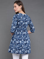 Thumbnail for Antaran Blue Pure Cotton Flared Hand Embroidered Tunic - Distacart