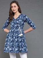 Thumbnail for Antaran Blue Pure Cotton Flared Hand Embroidered Tunic - Distacart