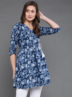 Thumbnail for Antaran Blue Pure Cotton Flared Hand Embroidered Tunic - Distacart