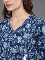Thumbnail for Antaran Blue Pure Cotton Flared Hand Embroidered Tunic - Distacart