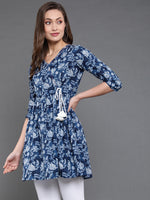 Thumbnail for Antaran Blue Pure Cotton Flared Hand Embroidered Tunic - Distacart