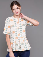 Thumbnail for Antaran Off White Cotton Printed Cotton Flex Tunic With Box Pleat - Distacart