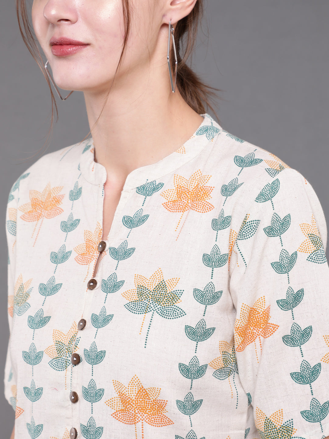 Antaran Off White Cotton Printed Cotton Flex Tunic With Box Pleat - Distacart