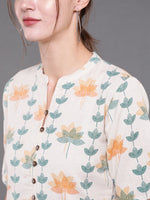 Thumbnail for Antaran Off White Cotton Printed Cotton Flex Tunic With Box Pleat - Distacart