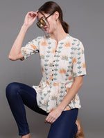 Thumbnail for Antaran Off White Cotton Printed Cotton Flex Tunic With Box Pleat - Distacart