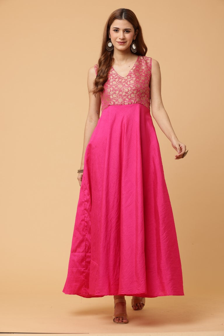 Fab Fashion Pink Sleeveless Anarkali Dress - Distacart
