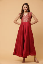 Thumbnail for Fab Fashion Maroon Sleeveless Anarkali Dress