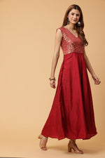 Thumbnail for Fab Fashion Maroon Sleeveless Anarkali Dress