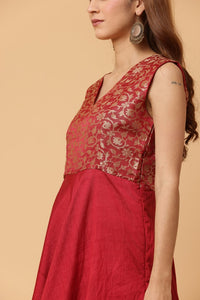 Thumbnail for Fab Fashion Maroon Sleeveless Anarkali Dress