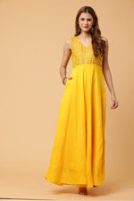 Thumbnail for Fab Fashion Yellow Sleeveless Anarkali Dress