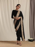 Thumbnail for trueBrowns Black Velvet Embroidered Lace Blouse - Distacart