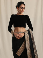 Thumbnail for trueBrowns Black Velvet Embroidered Lace Blouse - Distacart