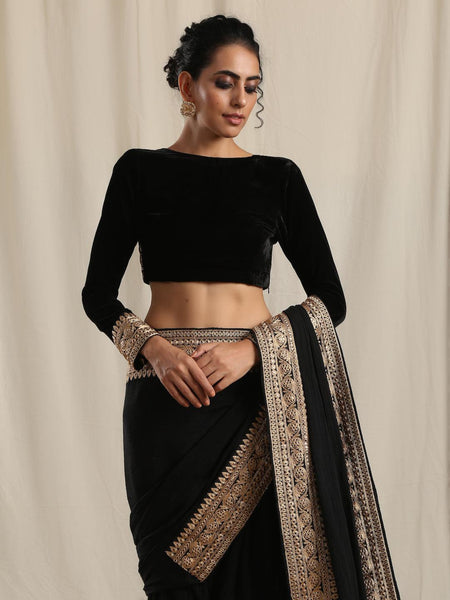 trueBrowns Black Velvet Embroidered Lace Blouse - Distacart