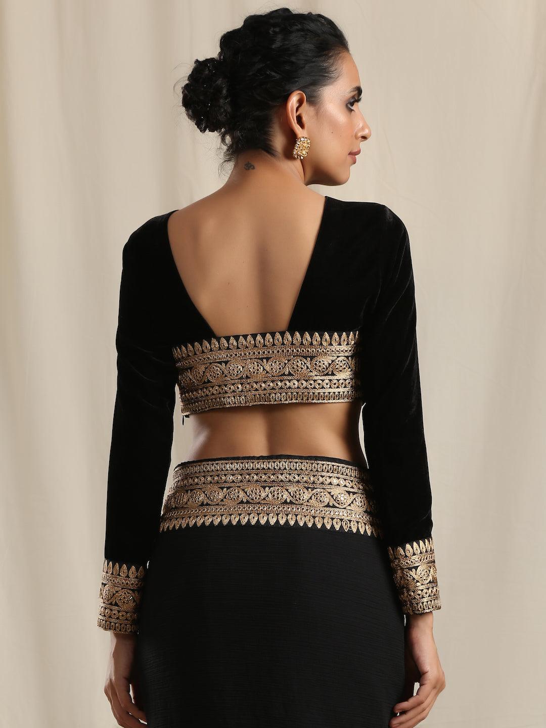 trueBrowns Black Velvet Embroidered Lace Blouse - Distacart