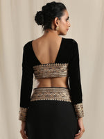 Thumbnail for trueBrowns Black Velvet Embroidered Lace Blouse - Distacart