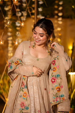 Thumbnail for Yash Enterprise Beige Crunchy Silk Party Wear Embroidery Suit Set - Distacart