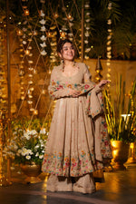 Thumbnail for Yash Enterprise Beige Crunchy Silk Party Wear Embroidery Suit Set - Distacart