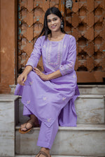 Thumbnail for Gharana India Mul Cotton Lilac Chikankari Kurta Set - 2Pc