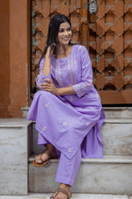 Thumbnail for Gharana India Mul Cotton Lilac Chikankari Kurta Set - 2Pc