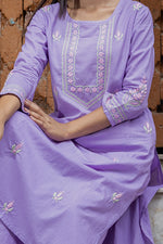 Thumbnail for Gharana India Mul Cotton Lilac Chikankari Kurta Set - 2Pc