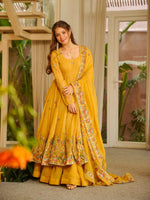 Thumbnail for Yash Enterprise Yellow Crunchy Silk Party Wear Sharara Suit Set - Distacart