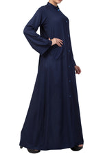 Thumbnail for Bashariya Simple Front Open Abaya In Rayon Fabric With Pockets - NavyBlue