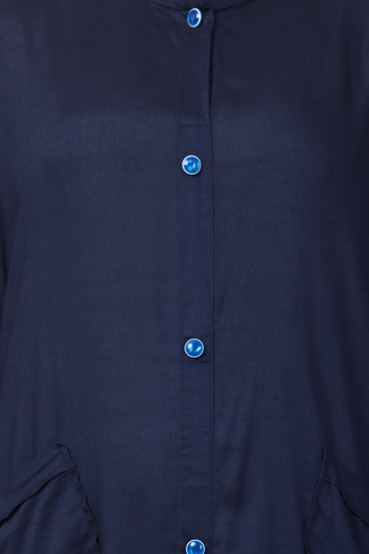 Bashariya Simple Front Open Abaya In Rayon Fabric With Pockets - NavyBlue - Distacart
