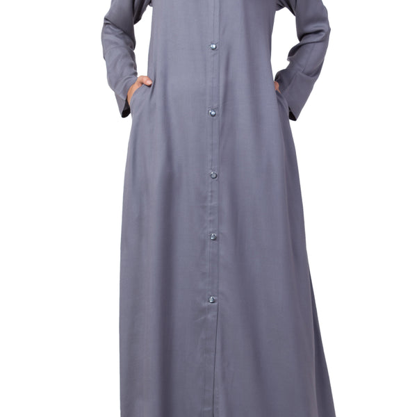 Bashariya Simple Front Open Abaya In Rayon Fabric With Pockets - Grey