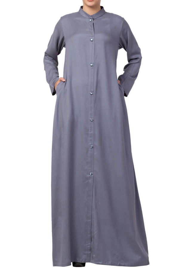 Bashariya Simple Front Open Abaya In Rayon Fabric With Pockets - Grey
