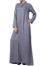 Thumbnail for Bashariya Simple Front Open Abaya In Rayon Fabric With Pockets - Grey