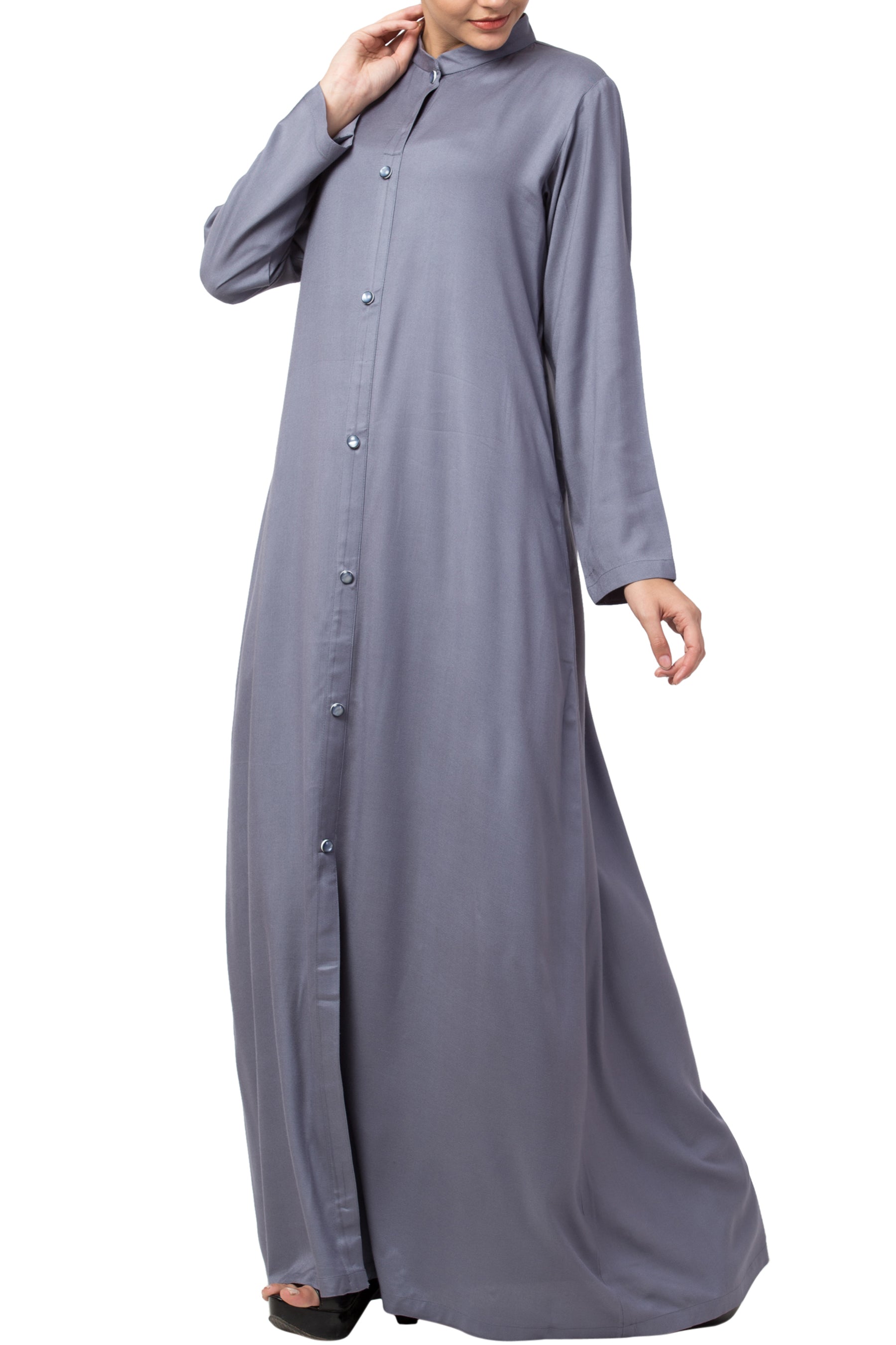 Bashariya Simple Front Open Abaya In Rayon Fabric With Pockets - Grey