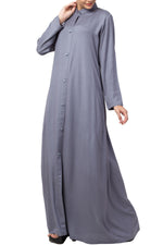 Thumbnail for Bashariya Simple Front Open Abaya In Rayon Fabric With Pockets - Grey