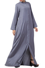 Thumbnail for Bashariya Simple Front Open Abaya In Rayon Fabric With Pockets - Grey