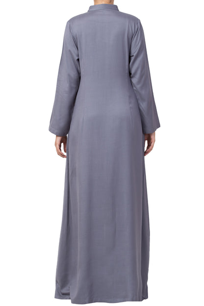 Bashariya Simple Front Open Abaya In Rayon Fabric With Pockets - Grey - Distacart