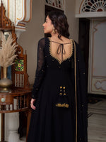 Thumbnail for Yash Enterprise Black Blooming Silk Party Wear Embroidery Suit Set - Distacart