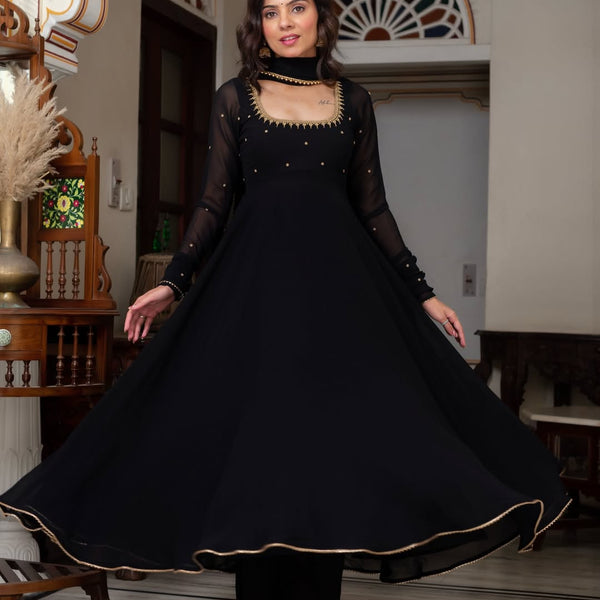Yash Enterprise Black Blooming Silk Party Wear Embroidery Suit Set - Distacart