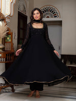 Thumbnail for Yash Enterprise Black Blooming Silk Party Wear Embroidery Suit Set - Distacart